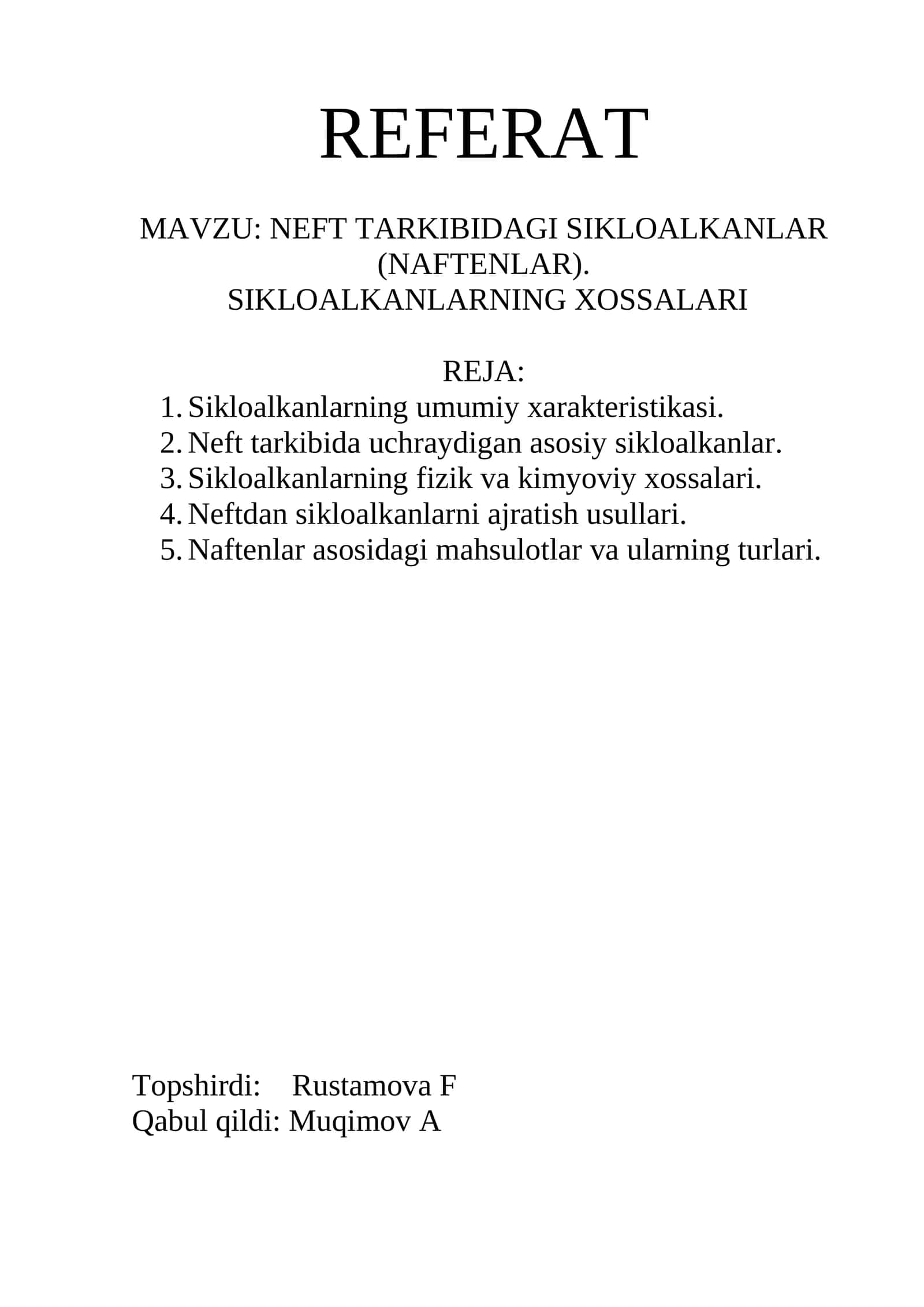 NEFT TARKIBIDAGI SIKLOALKANLAR (NAFTENLAR) 1