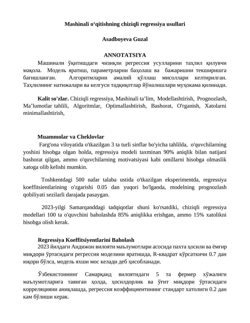 Chiziqli regressiya usullari 1