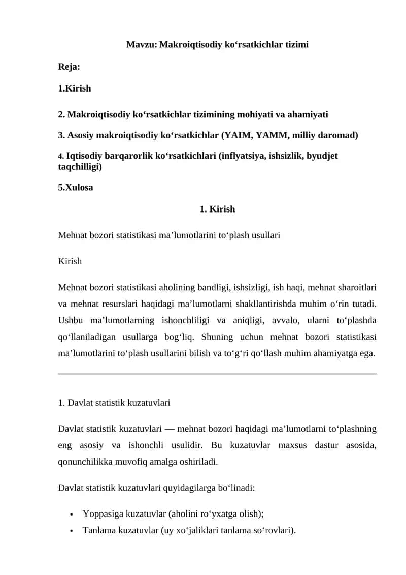 Makroiqtisodiy ko‘rsatkichlar tizimi 1