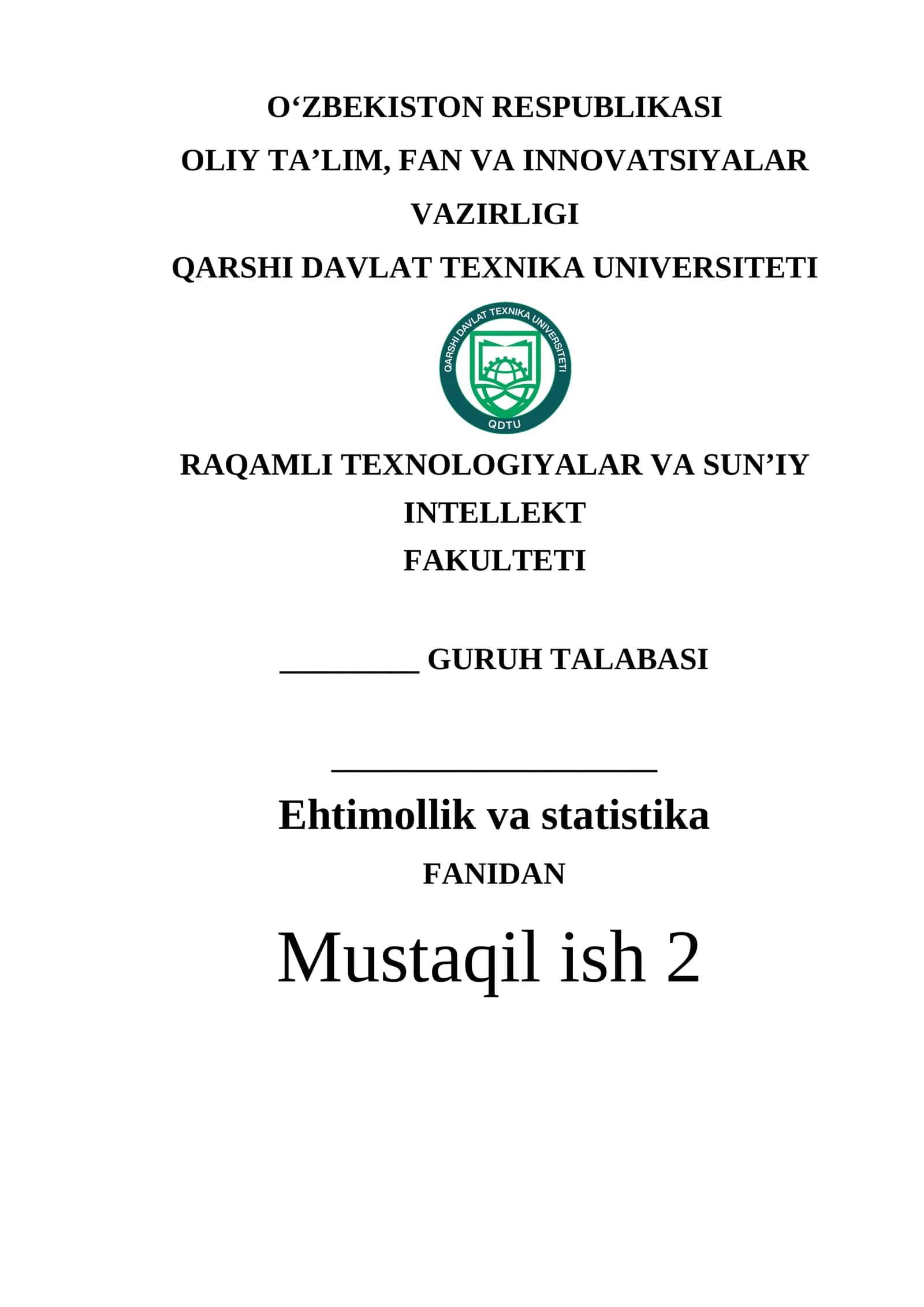 2-Mustaqil ish.BOG‘LIQSIZ TAJRIBALAR KETMA-KETLIGI. BERNULLI SXEMASI 1