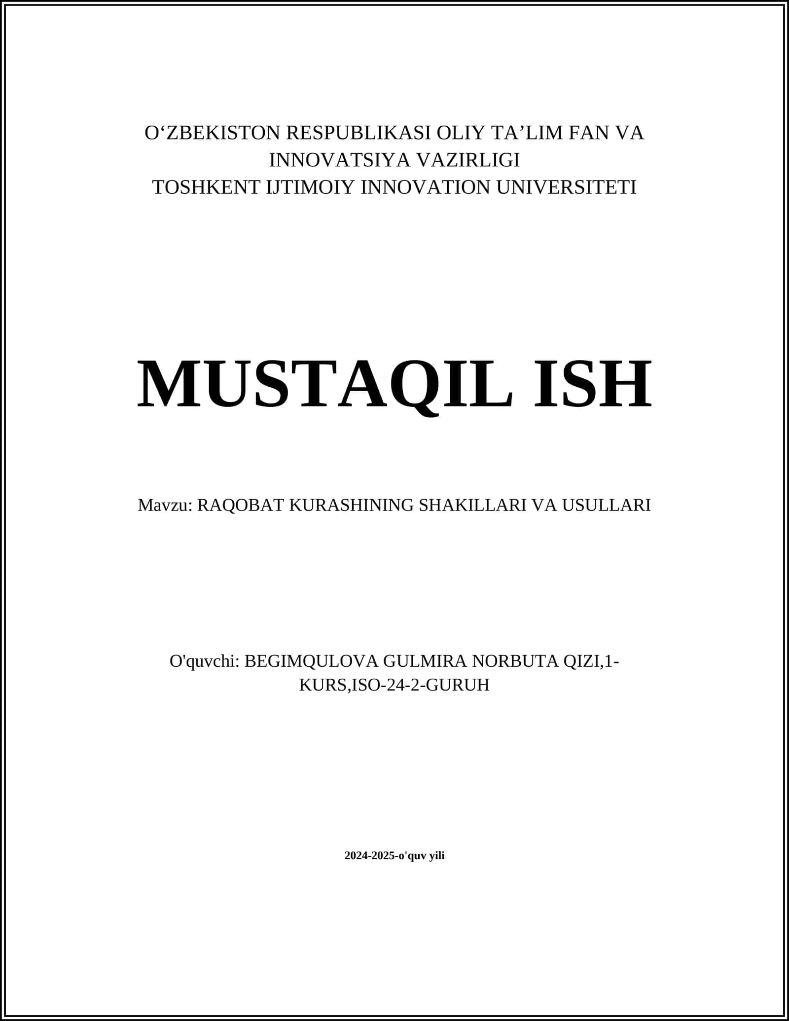 RAQOBAT KURASHINING SHAKILLARI VA USULLARI 1