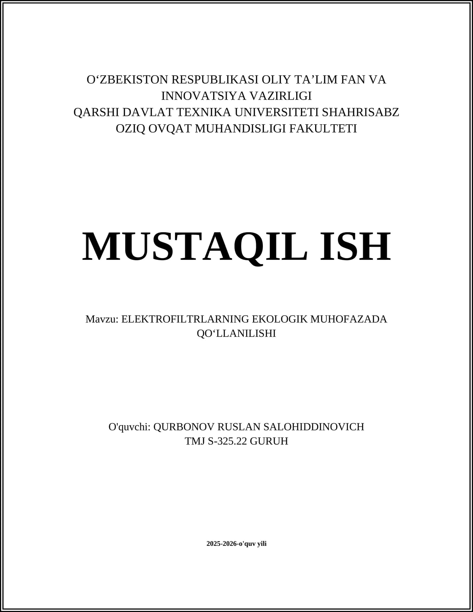 ELEKTROFILTRLARNING EKOLOGIK MUHOFAZADA QOʻLLANILISHI 1