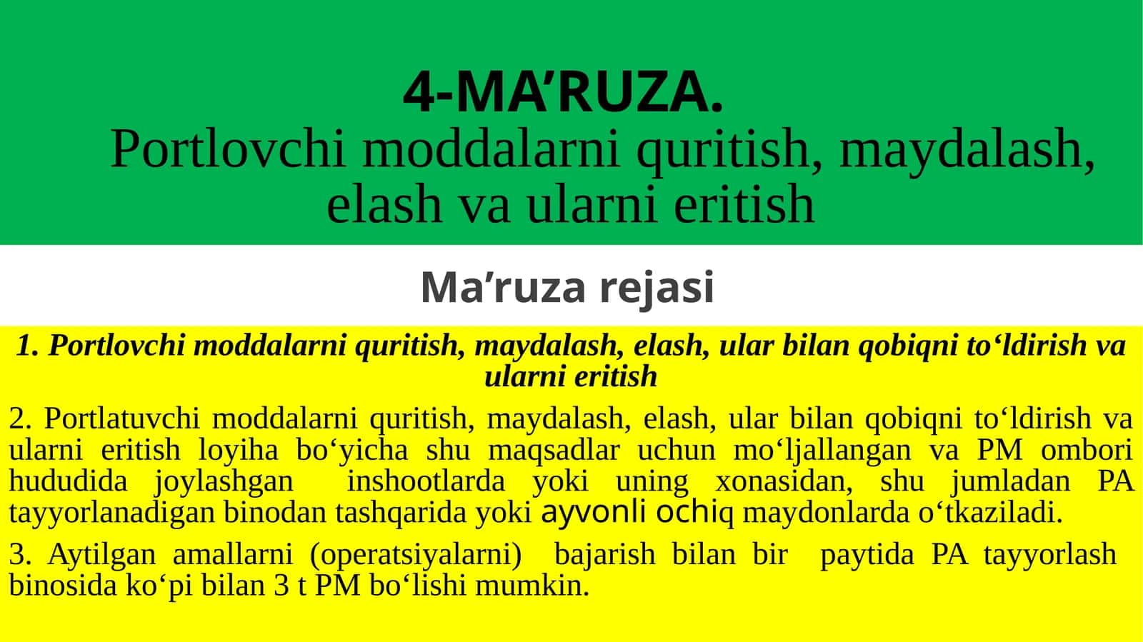 Portlovchi moddalarni quritish, maydalash, elash va ularni eritish 1