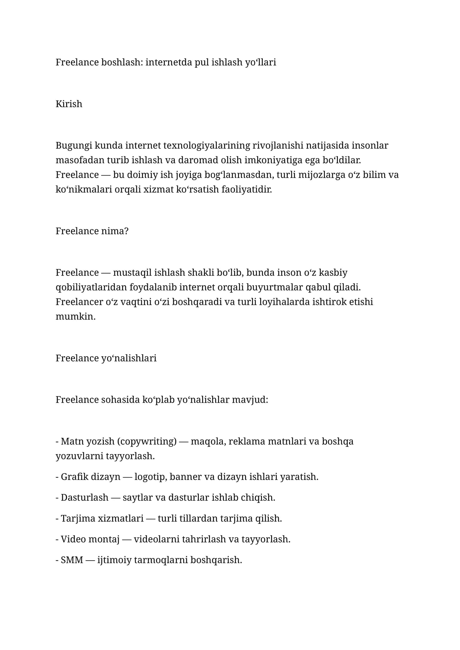 Freelance boshlash: internetda pul ishlash yo‘llari 1
