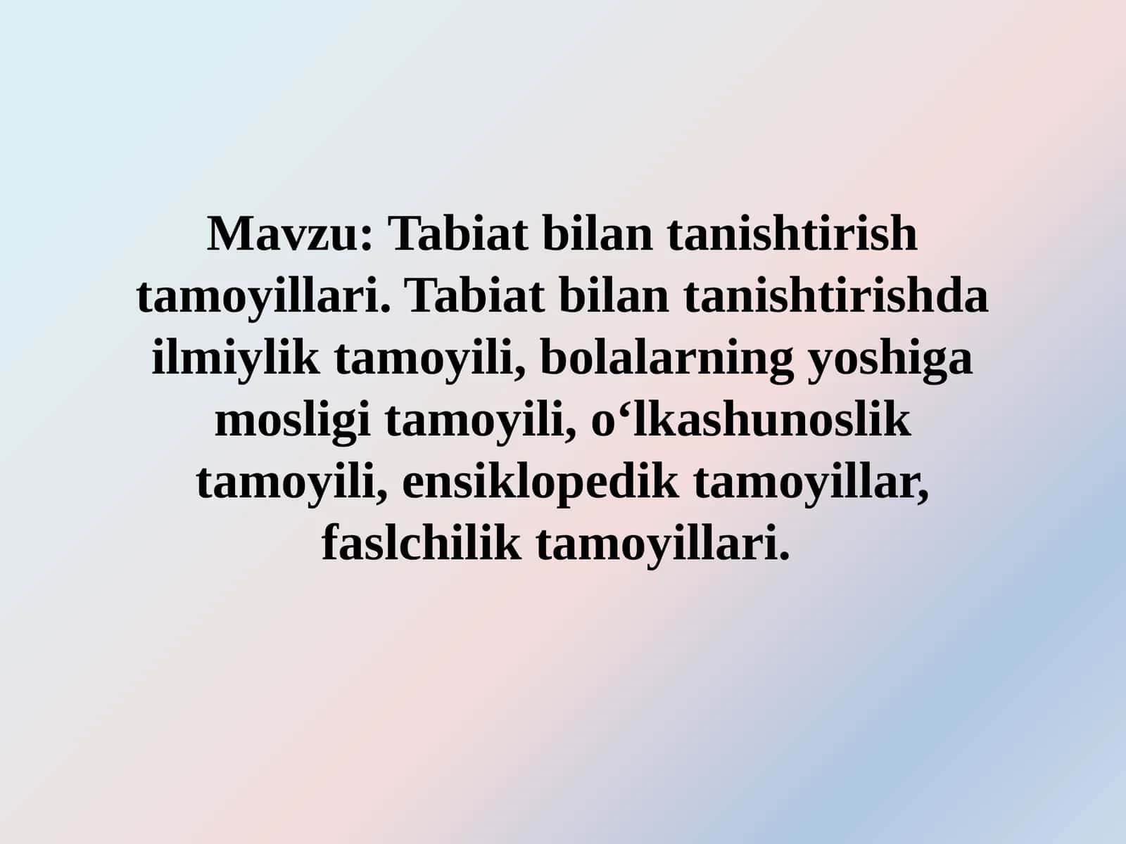 Tabiat bilan tanishtirish tamoyillari 1