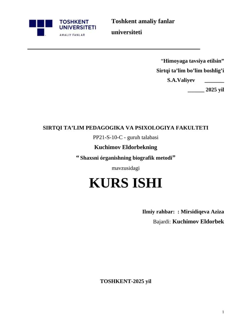 Shaxsni órganishning biografik metodi. 1