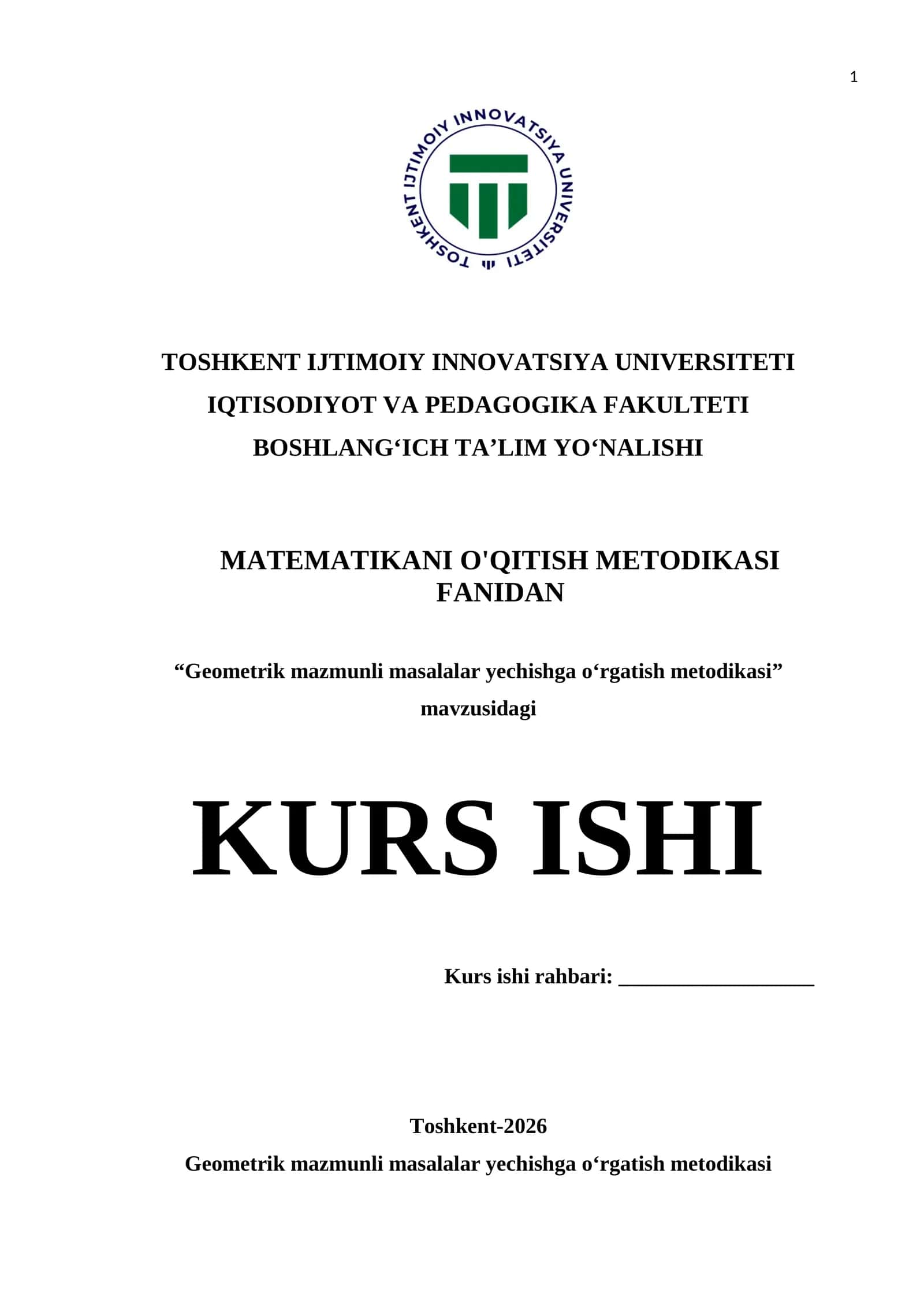 Geometrik mazmunli masalalar yechishga oʻrgatish metodikasi 1