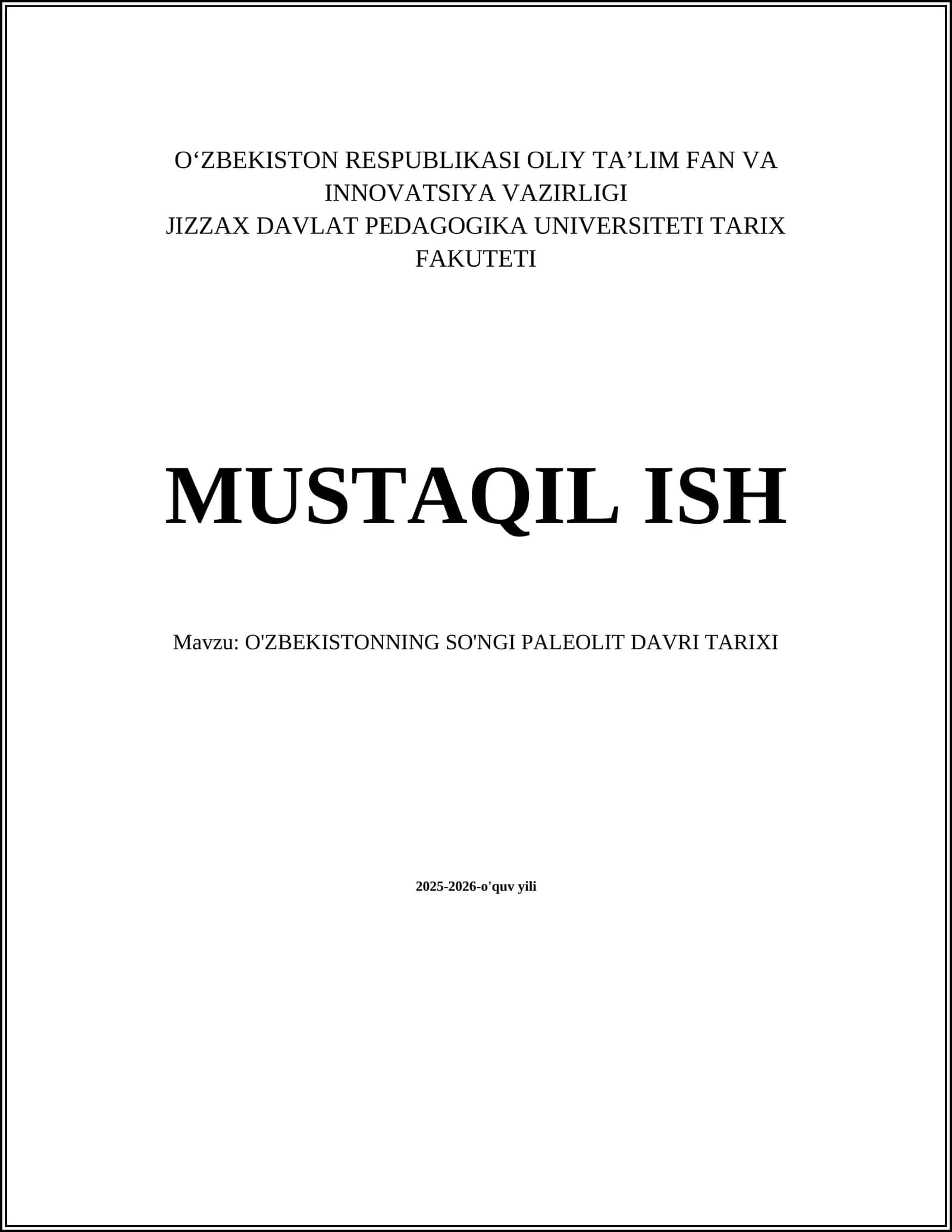 O'ZBEKISTONNING SO'NGI PALEOLIT DAVRI TARIXI 1
