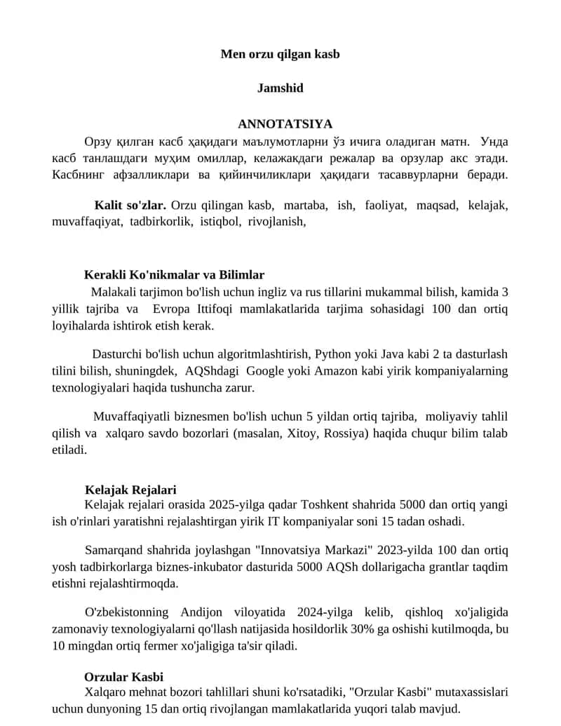Men orzu qilgan kasb 1