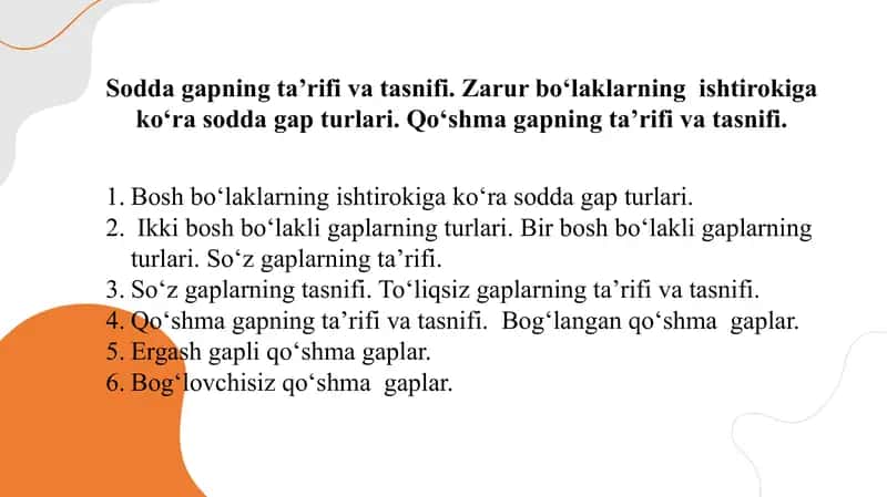 Sodda gap va qo‘shma gaplarning ta’rifi va tasnifi 1
