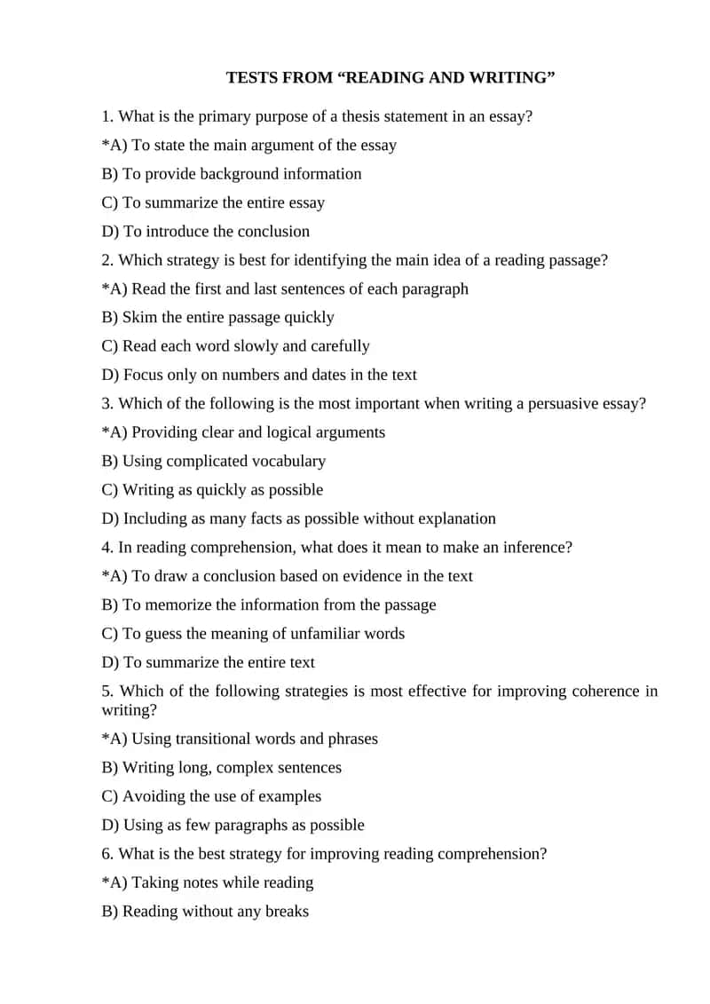 TESTS FROM “READING AND WRITING” 1
