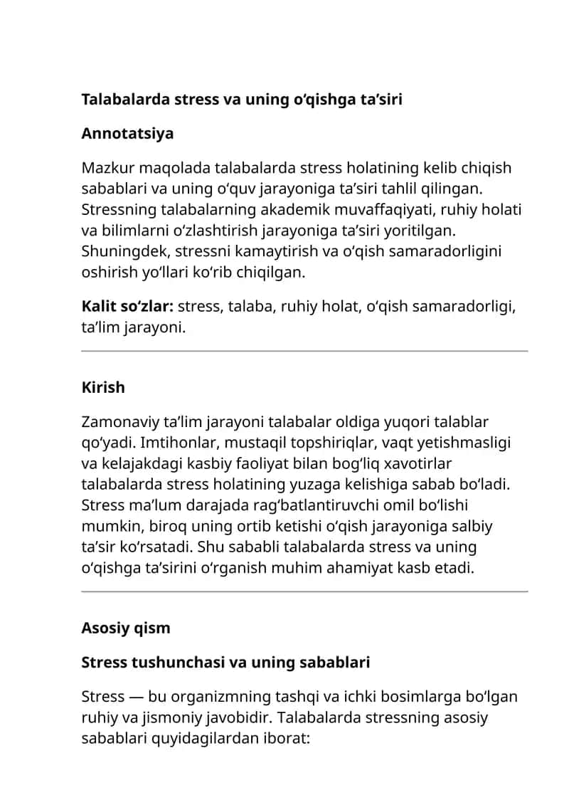 Talabalarda stress va uning o‘qishga ta’siri 1