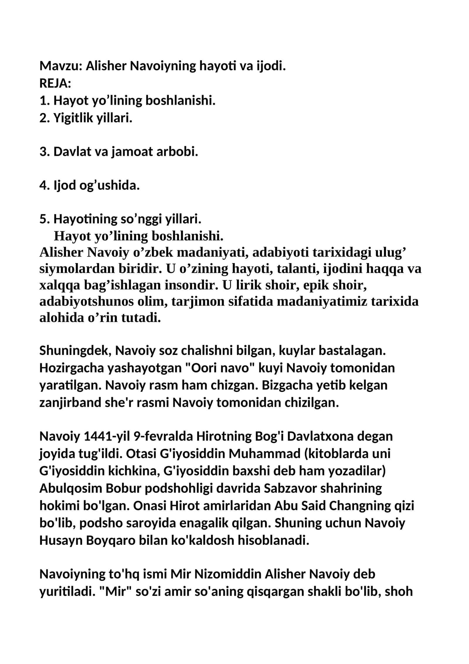 Alisher Navoiyning hayoti va ijodi 1