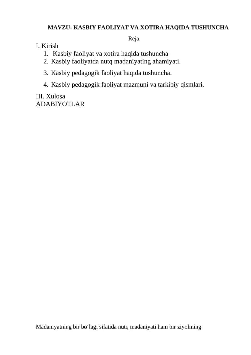 Kasbiy faoliyat va xotira haqida tushuncha 1