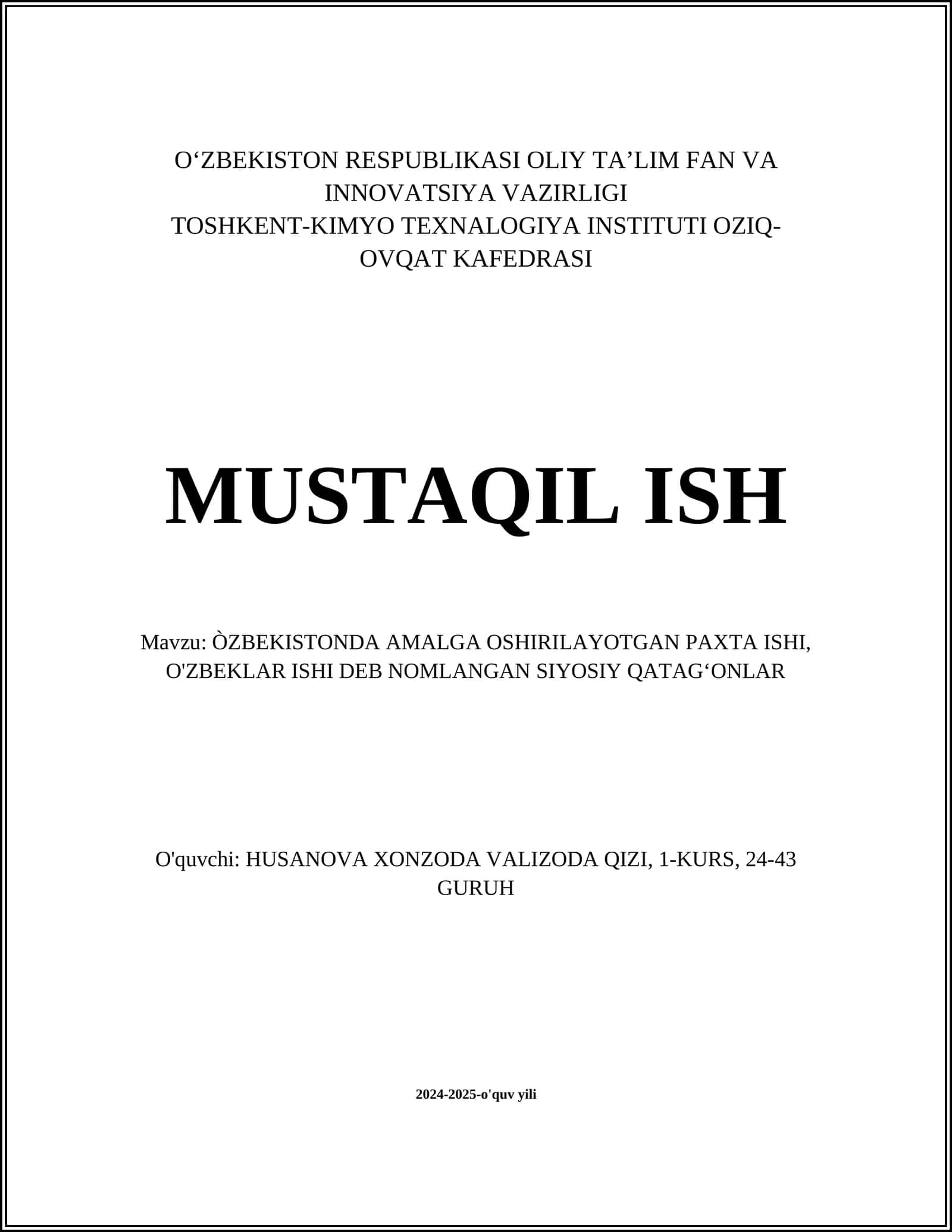 ÒZBEKISTONDA AMALGA OSHIRILAYOTGAN PAXTA ISHI, O'ZBEKLAR ISHI DEB NOMLANGAN SIYOSIY QATAG‘ONLAR 1