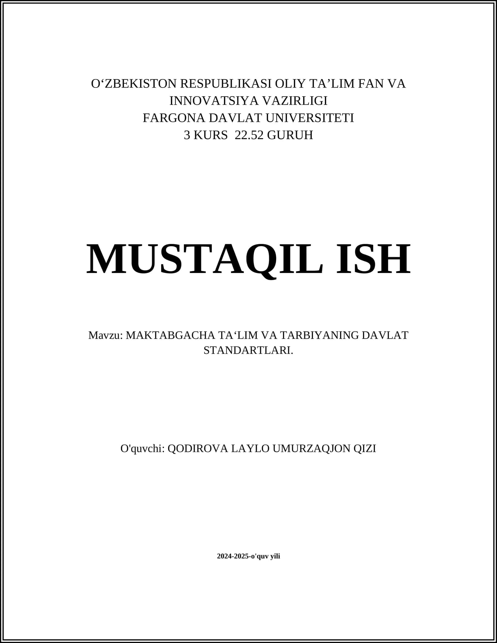 MAKTABGACHA TA'LIM VA TARBIYANING DAVLAT STANDARTLARI 1