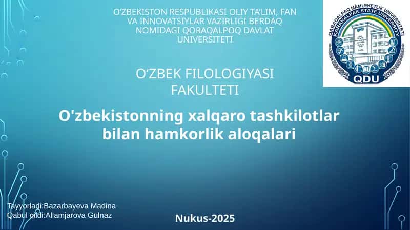 O'zbekistonning xalqaro tashkilotlar bilan hamkorlik aloqalari 1