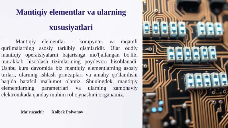 Mantiqiy elementlar va ularning xususiyatlari 1