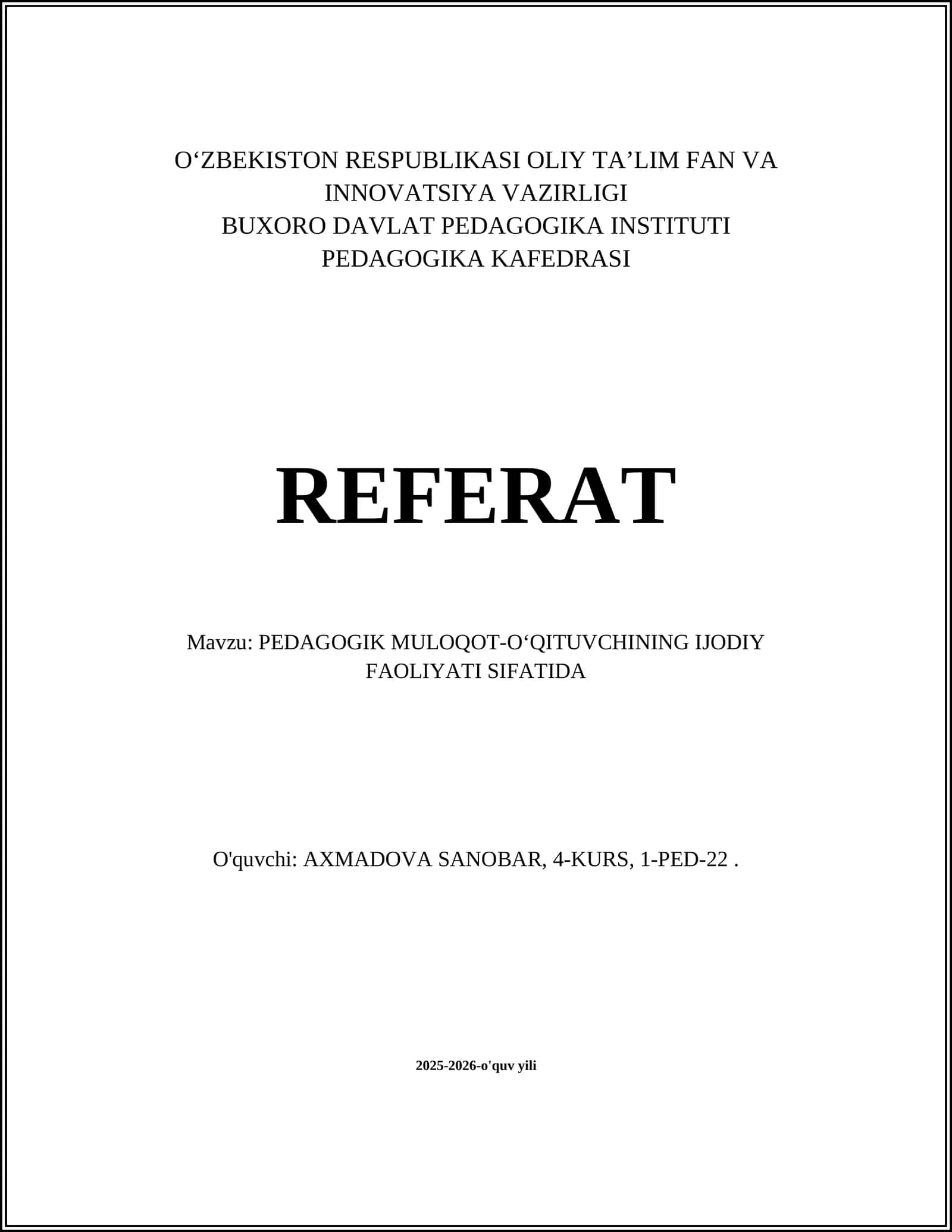 PEDAGOGIK MULOQOT-O‘QITUVCHINING IJODIY FAOLIYATI SIFATIDA 1