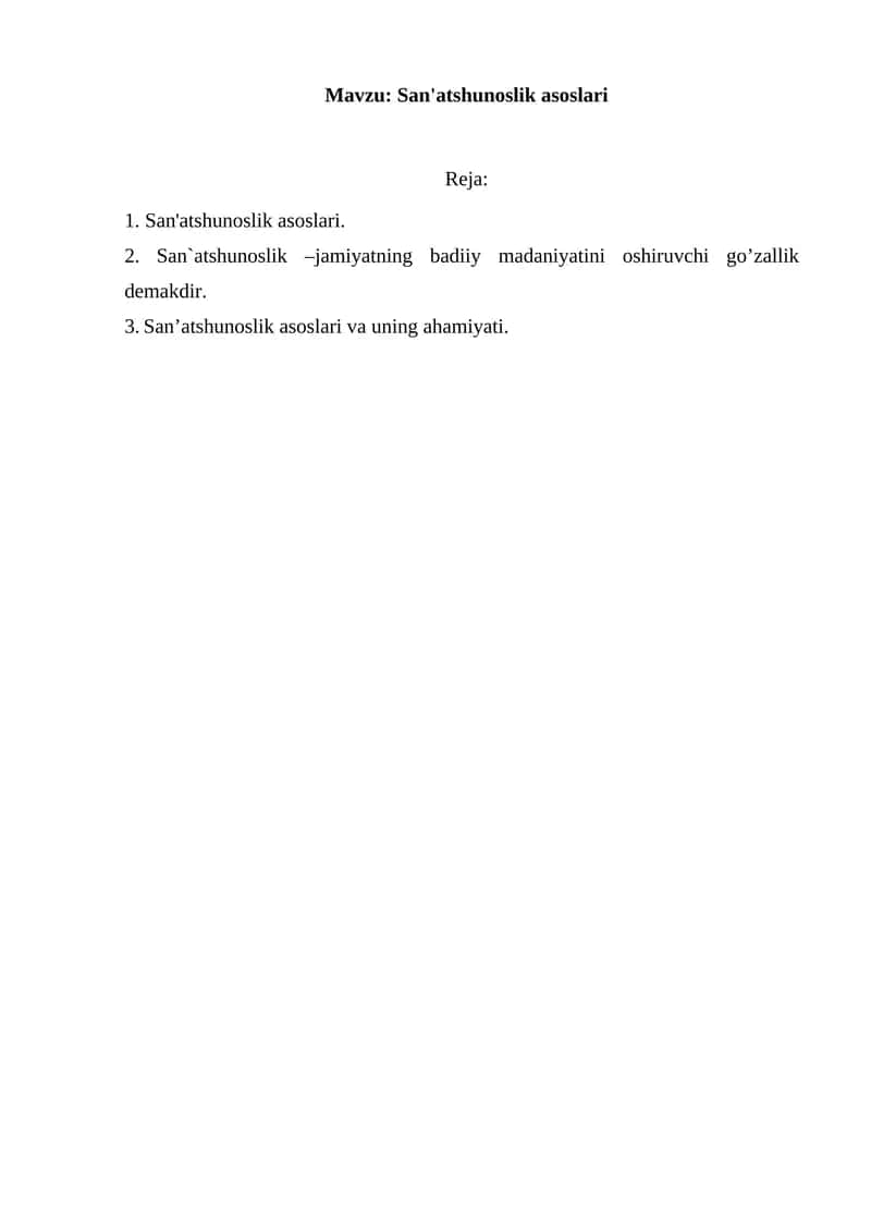 San'atshunoslik asoslari 1