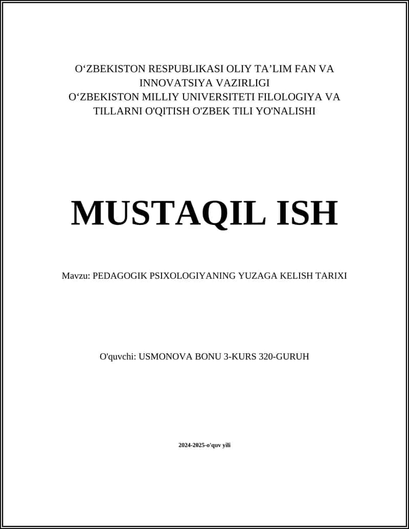 PEDAGOGIK PSIXOLOGIYANING YUZAGA KELISH TARIXI 1