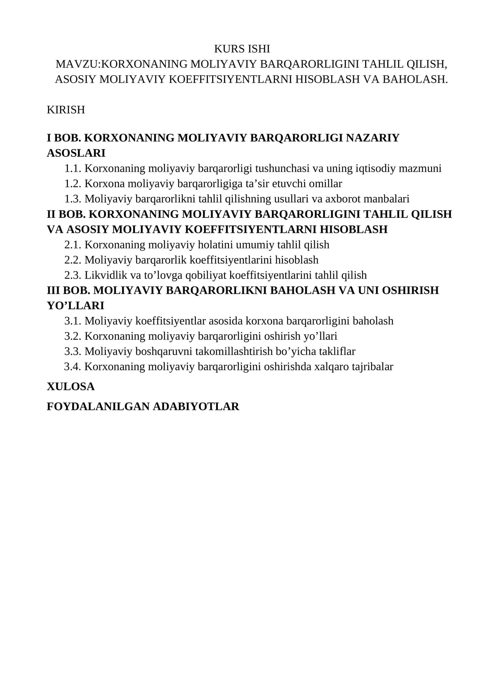 KORXONANING MOLIYAVIY BARQARORLIGINI TAHLIL QILISH 1