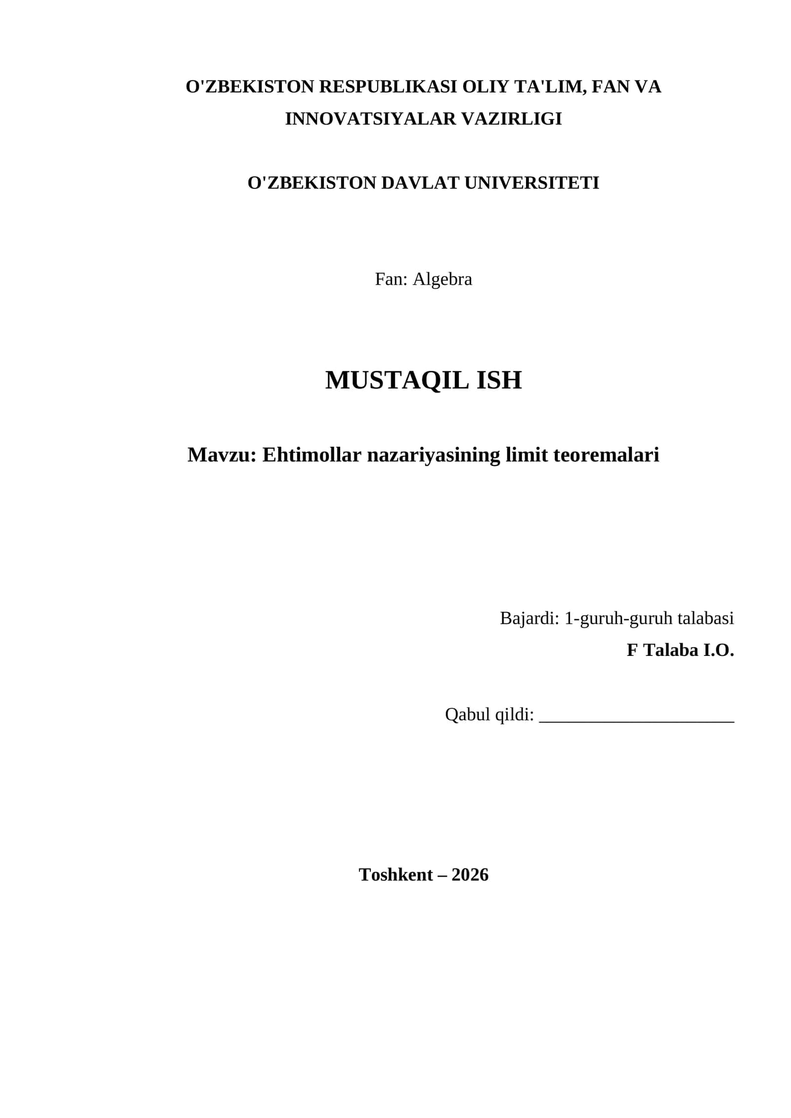 Ehtimollar nazariyasining limit teoremalari 1