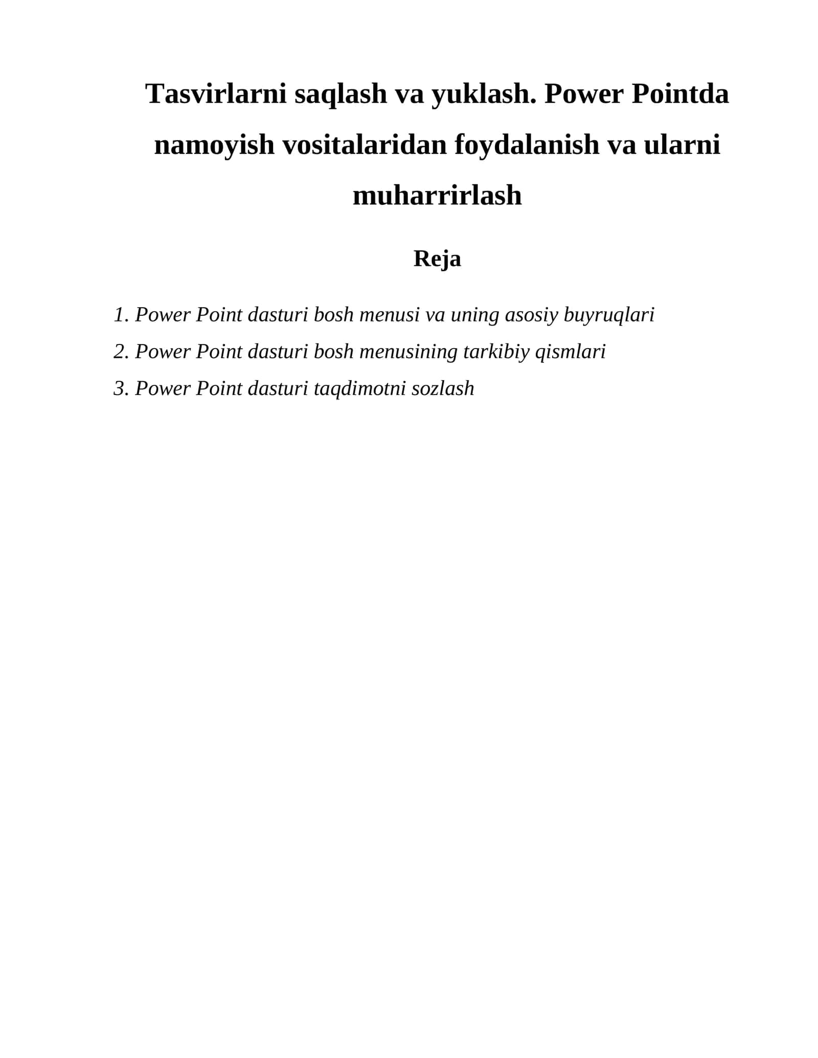Power Point dasturining asosiy buyruqlari 1