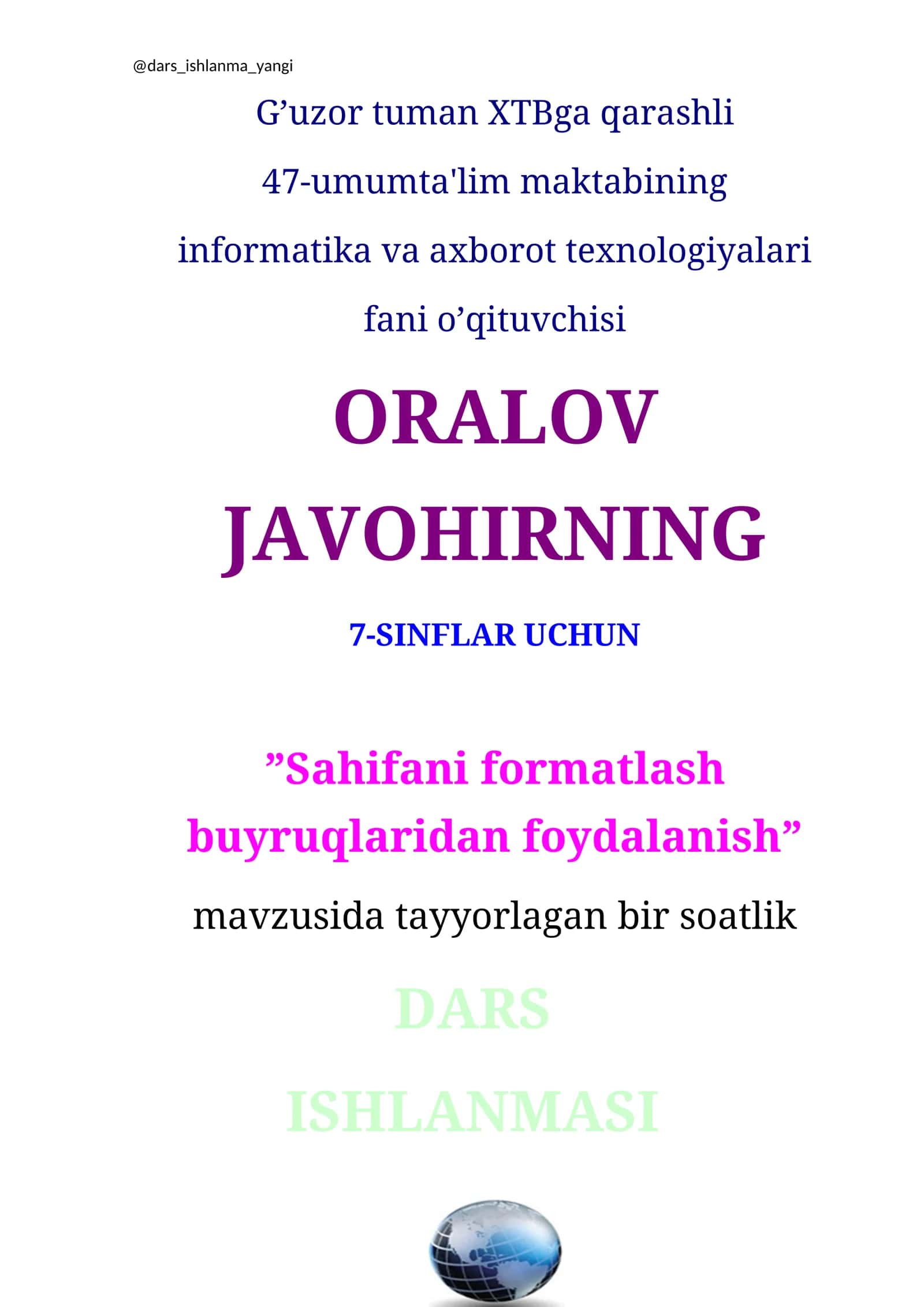 Sahifani formatlash buyruqlaridan foydalanish 1