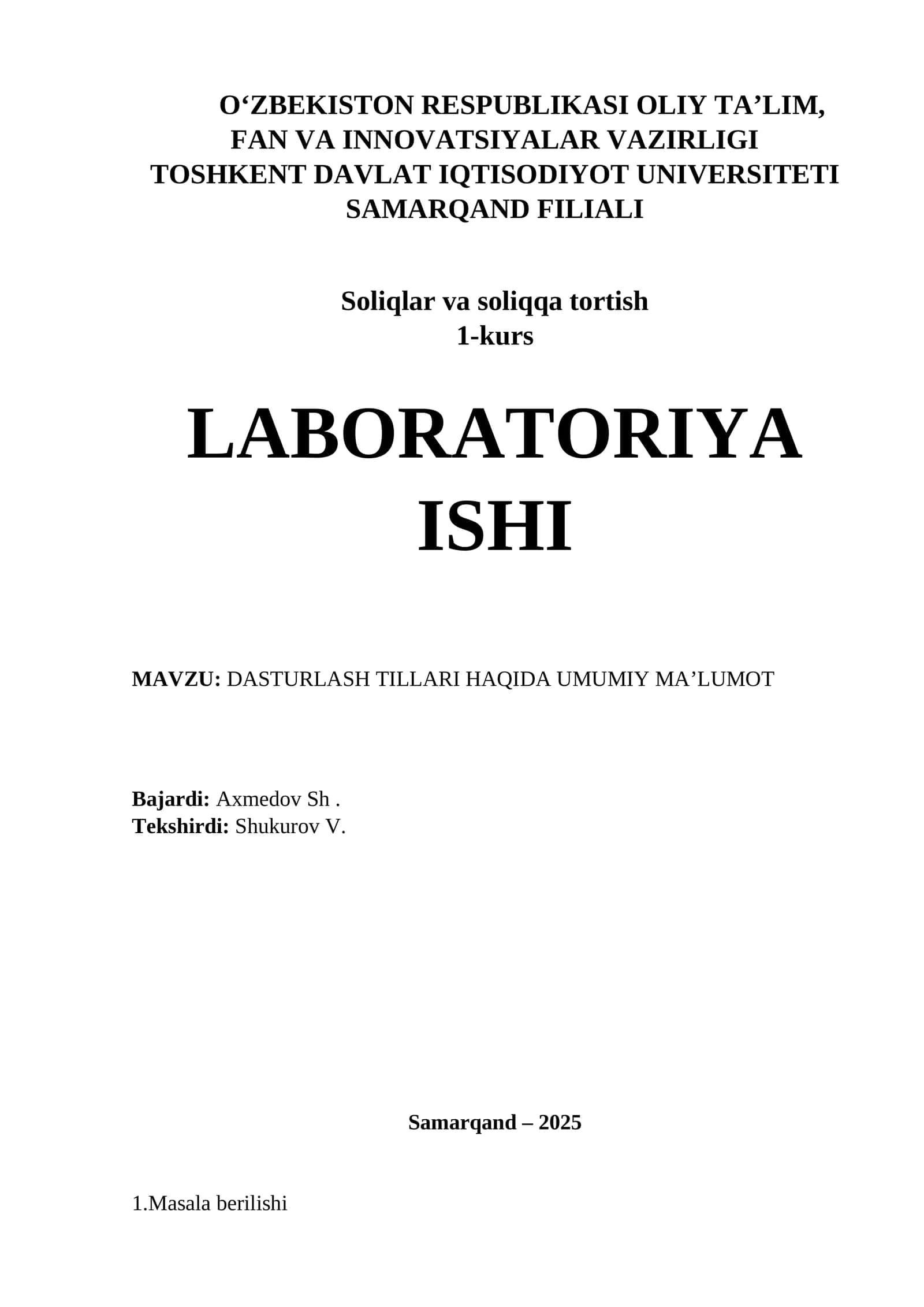 DASTURLASH TILLARI HAQIDA UMUMIY MA’LUMOT 1