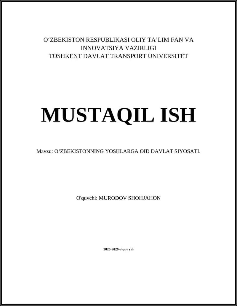 O‘ZBEKISTONNING YOSHLARGA OID DAVLAT SIYOSATI 1