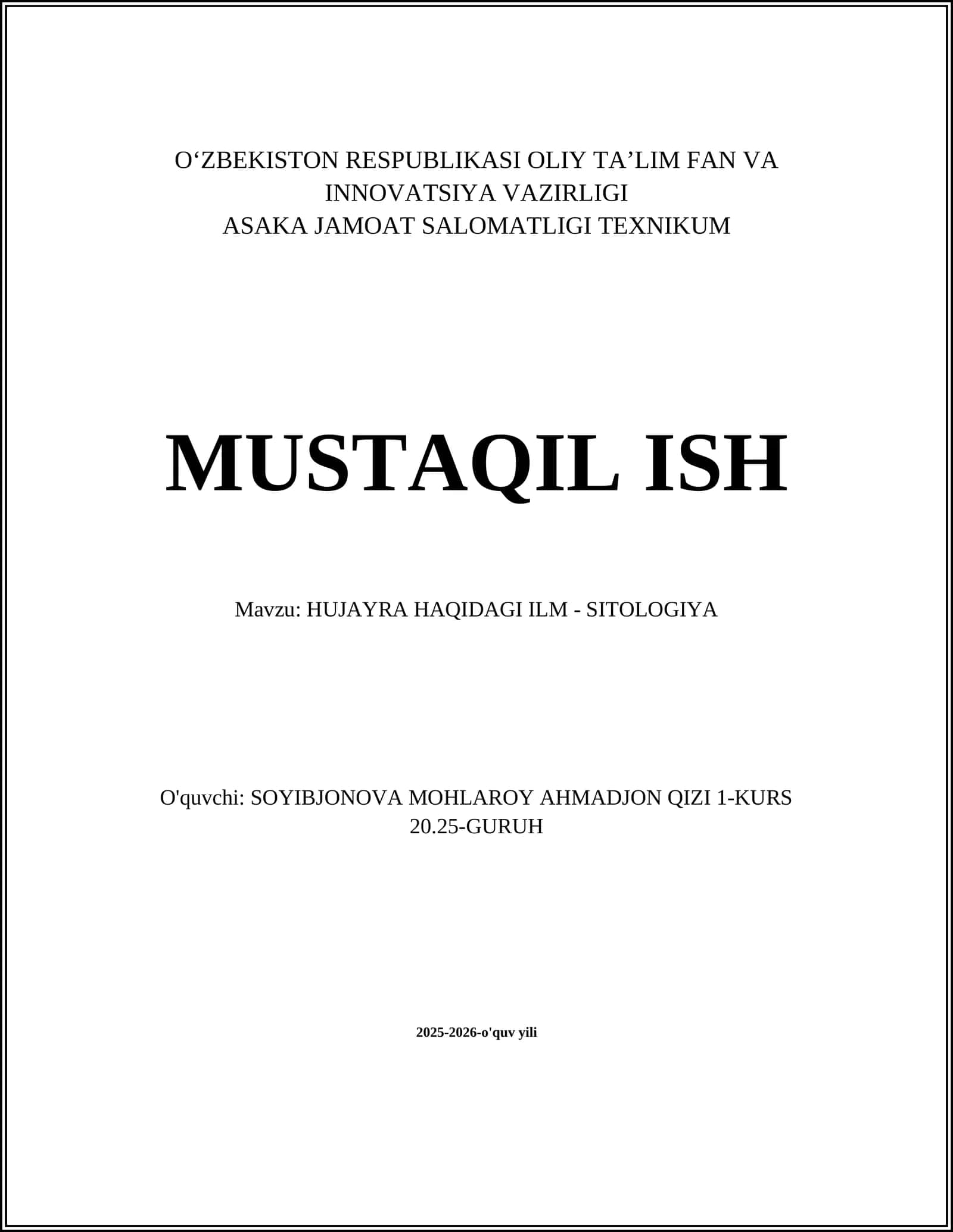HUJAYRA HAQIDAGI ILM - SITOLOGIYA 1