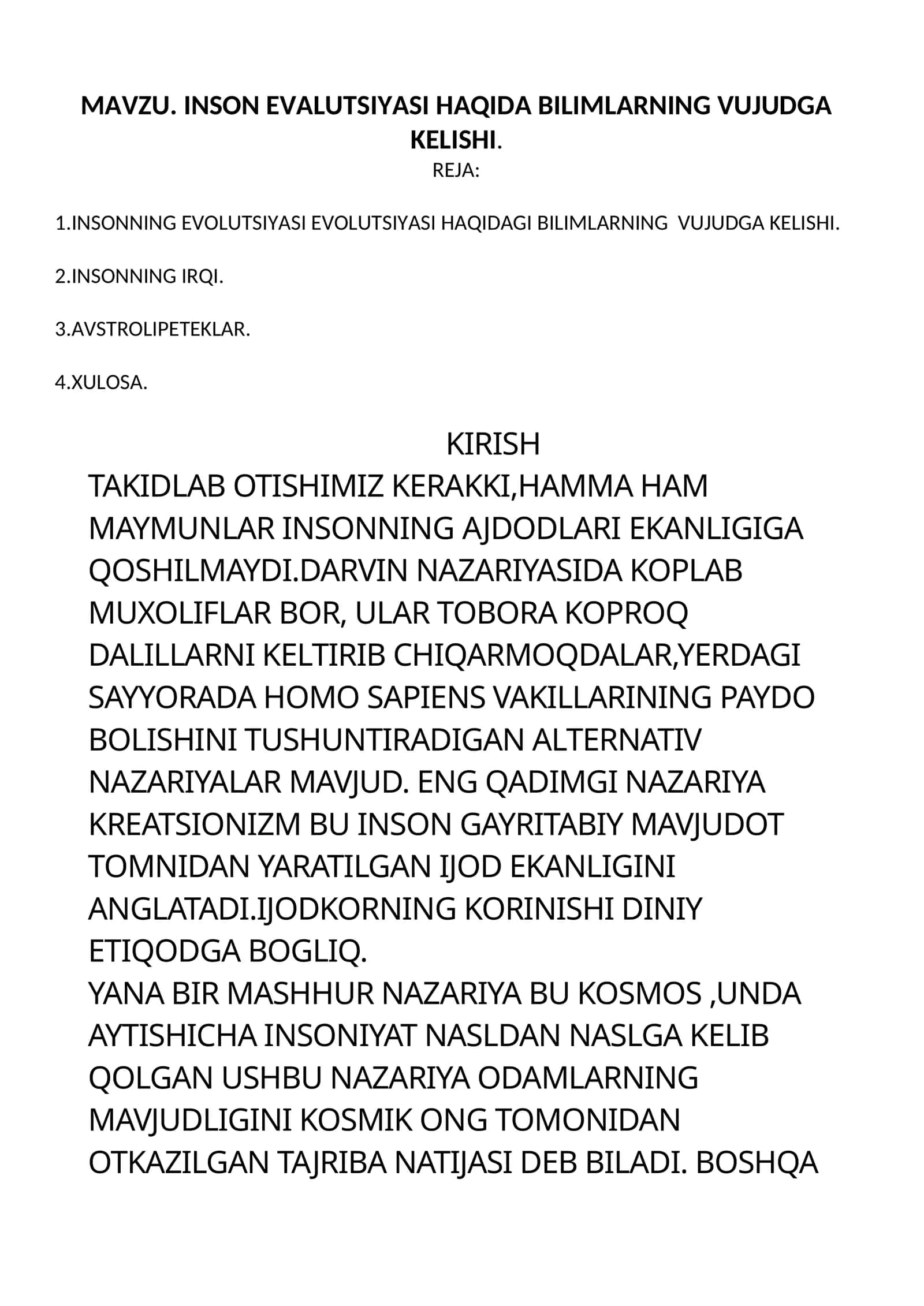 INSON EVALUTSIYASI HAQIDA BILIMLARNING VUJUDGA KELISHI 1