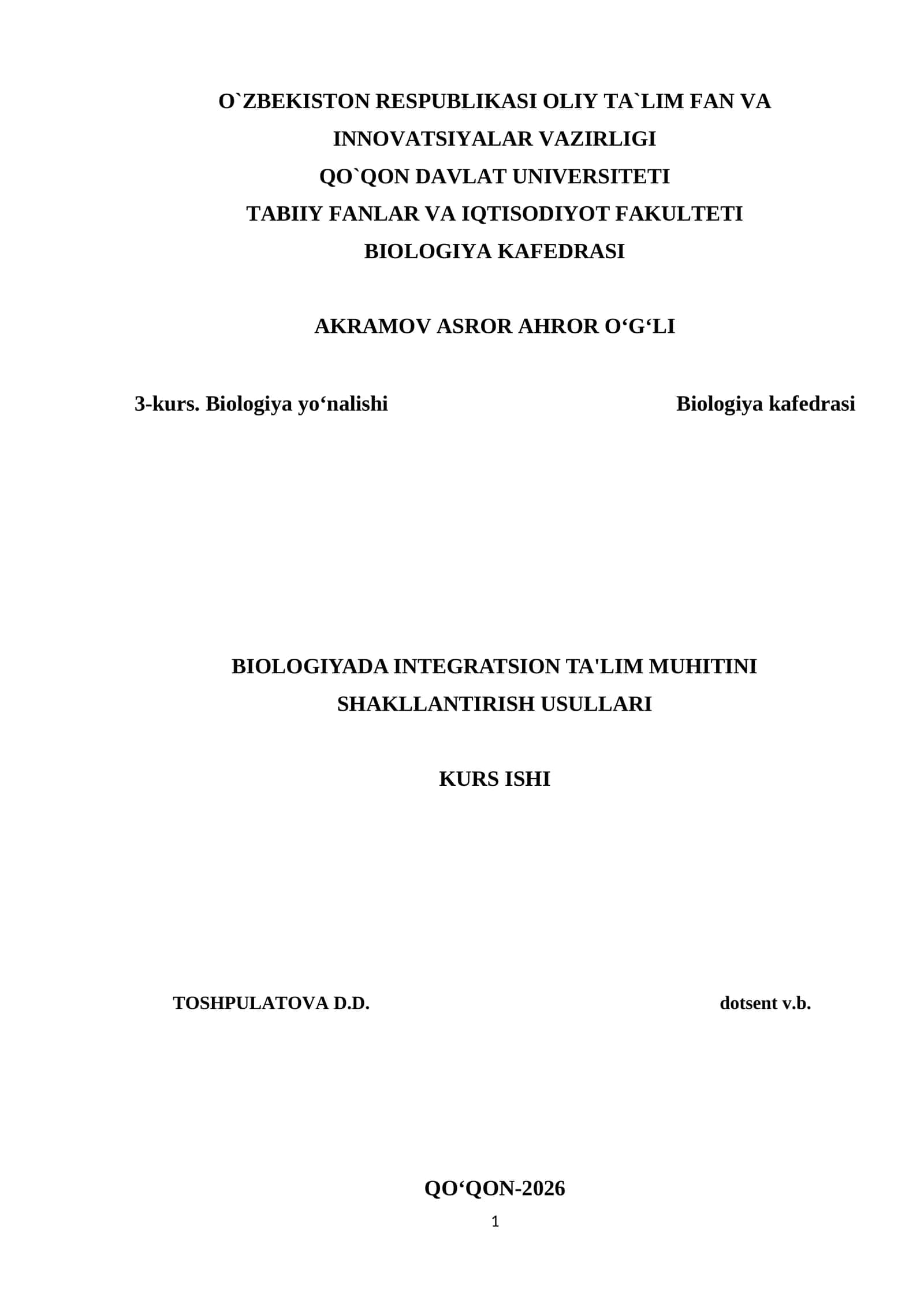 BIOLOGIYADA INTEGRATSION TA'LIM MUHITINI SHAKLLANTIRISH USULLARI 1