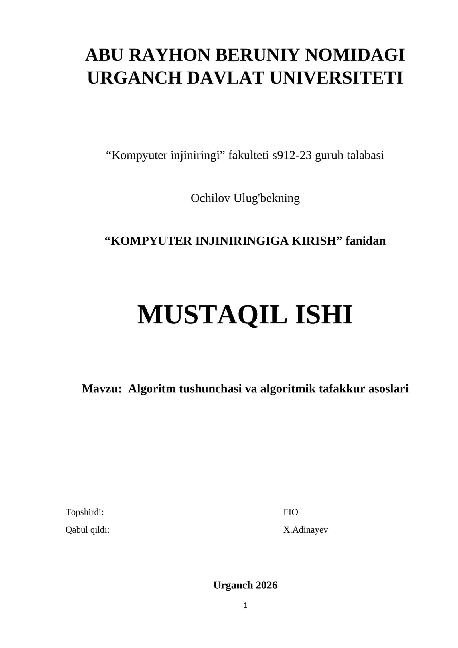 KOMPYUTER INJINIRINGIGA KIRISH 1