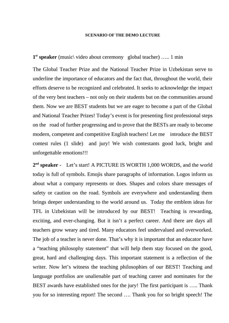 SCENARIO OF THE DEMO LECTURE 1