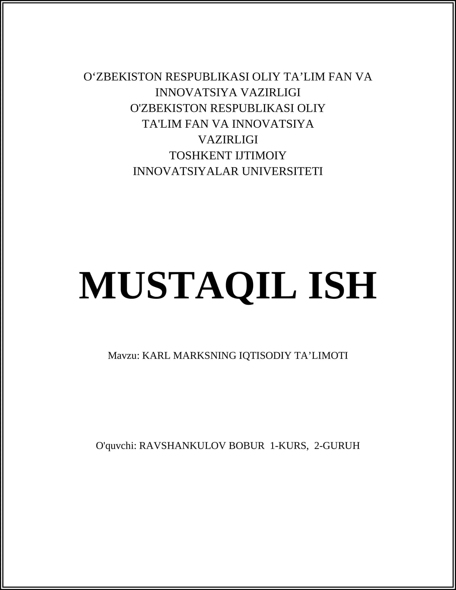 KARL MARKSNING IQTISODIY TA’LIMOTI 1