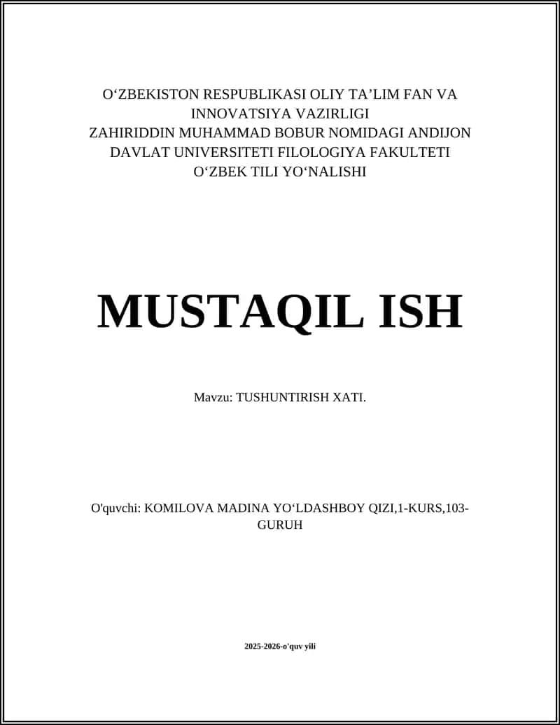 TUSHUNTIRISH XATI 1