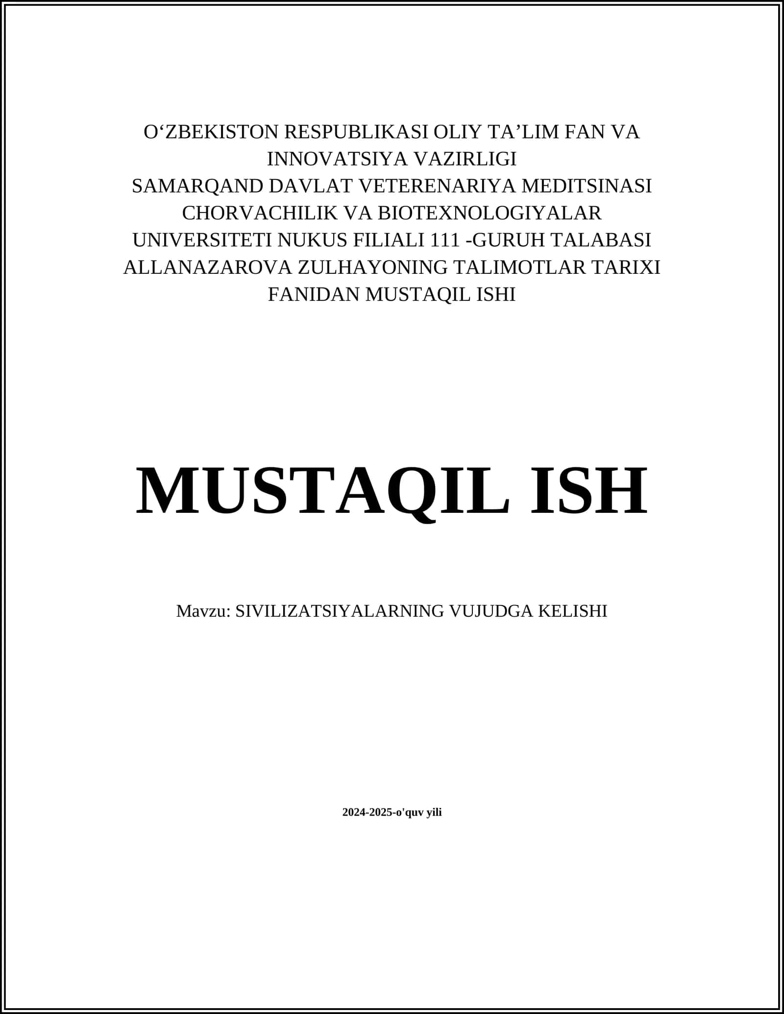 SIVILIZATSIYALARNING VUJUDGA KELISHI 1