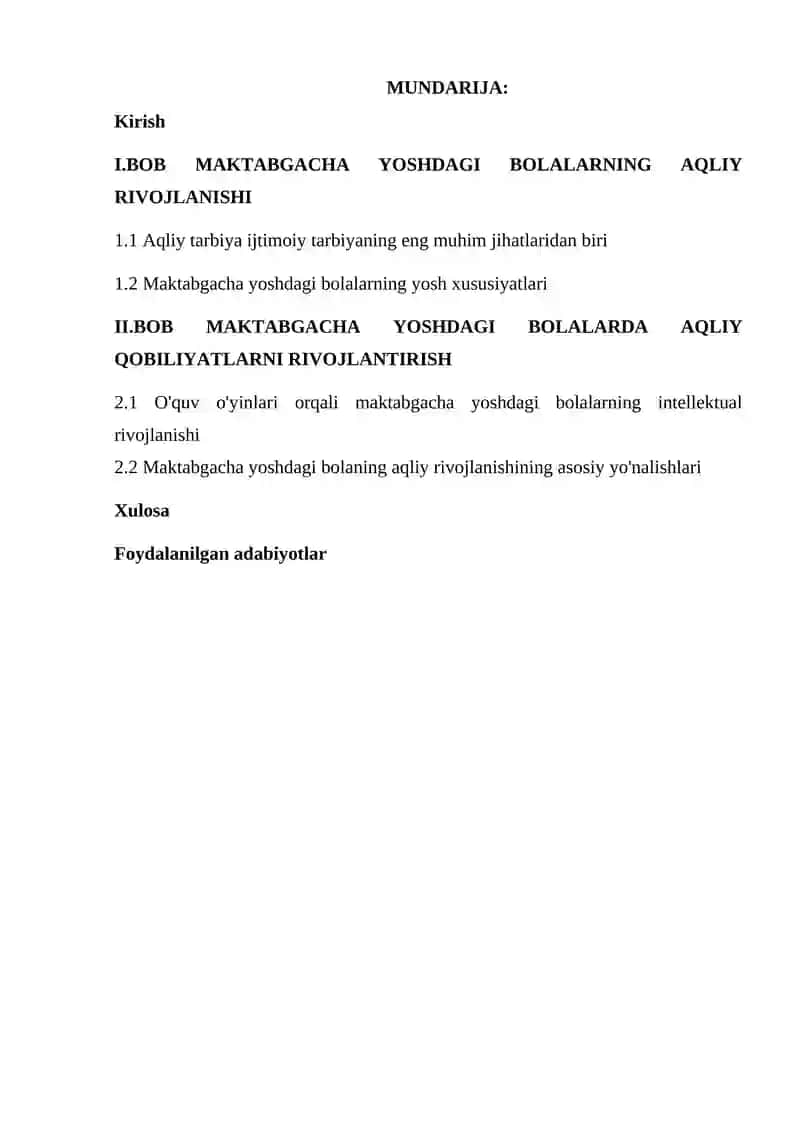 MAKTABGACHA YOSHDAGI BOLALARNING AQLIY RIVOJLANISHI
