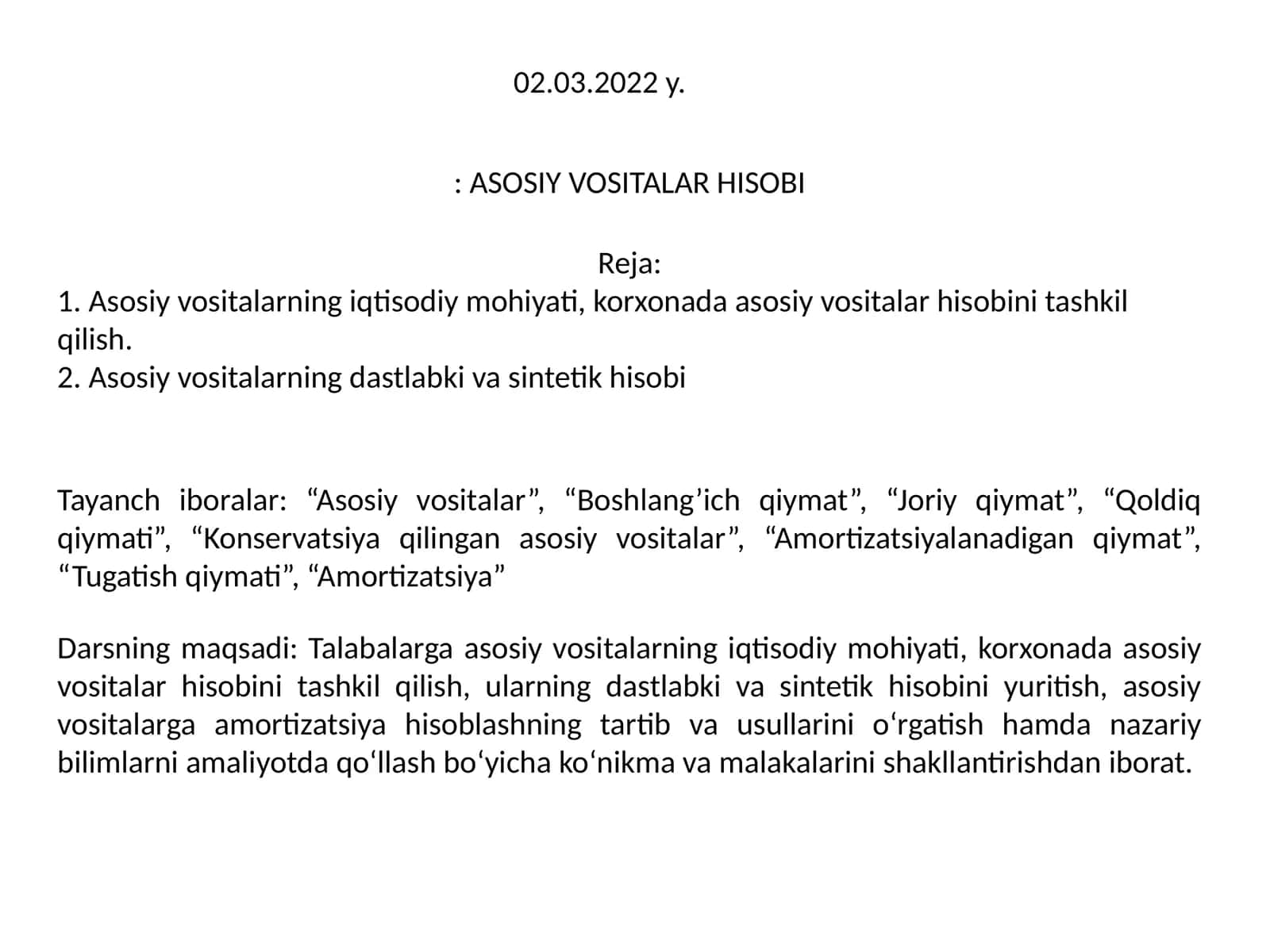 ASOSIY VOSITALAR HISOBI 1