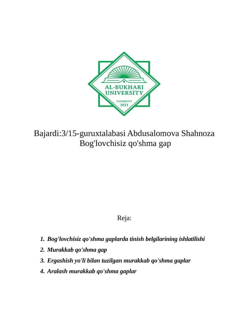 Bog'lovchisiz qo'shma gaplar 1