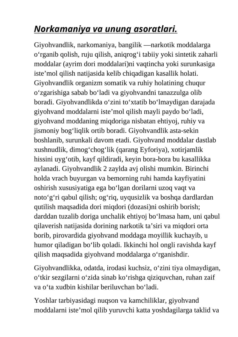 Giyohvandlik va unung asoratlari 1