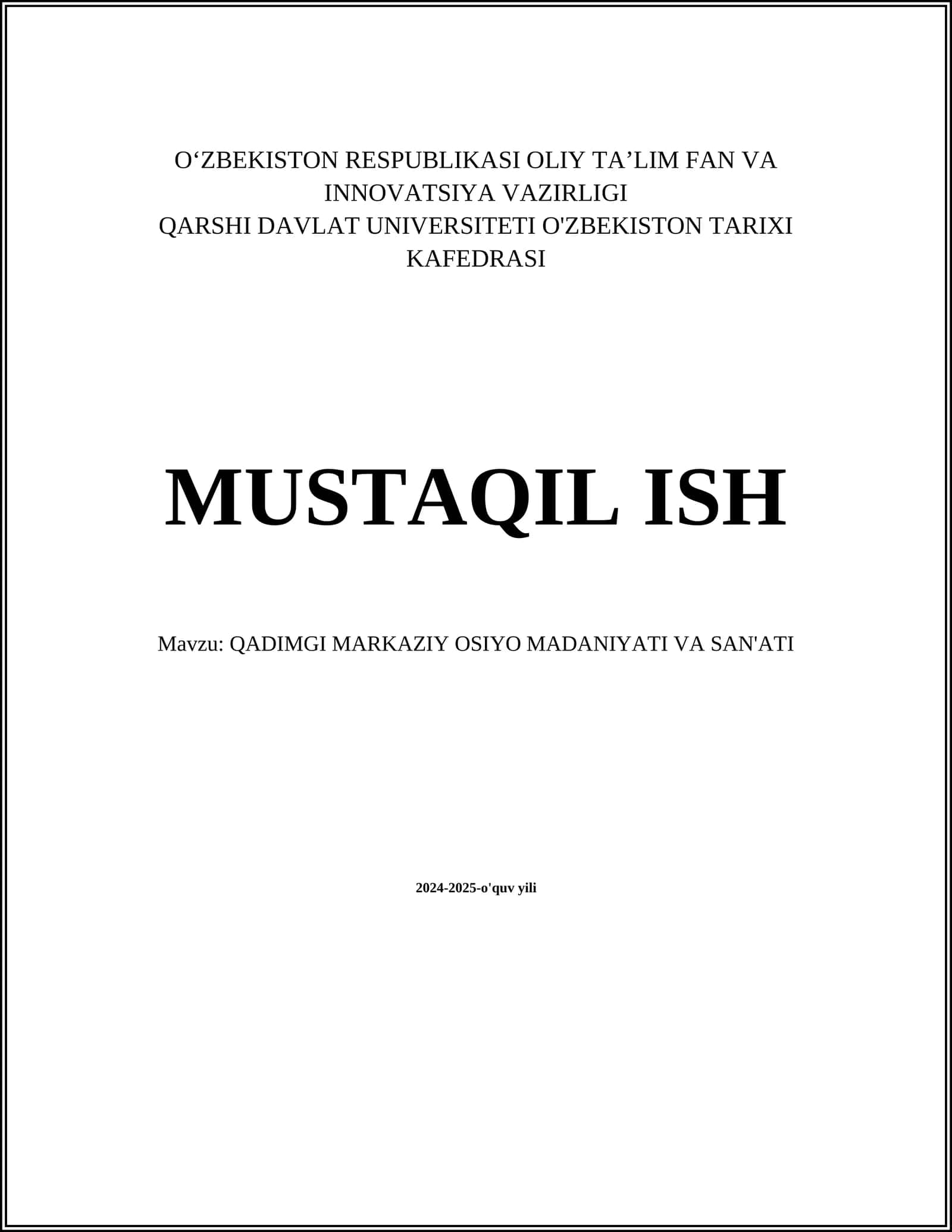 QADIMGI MARKAZIY OSIYO MADANIYATI VA SAN'ATI 1
