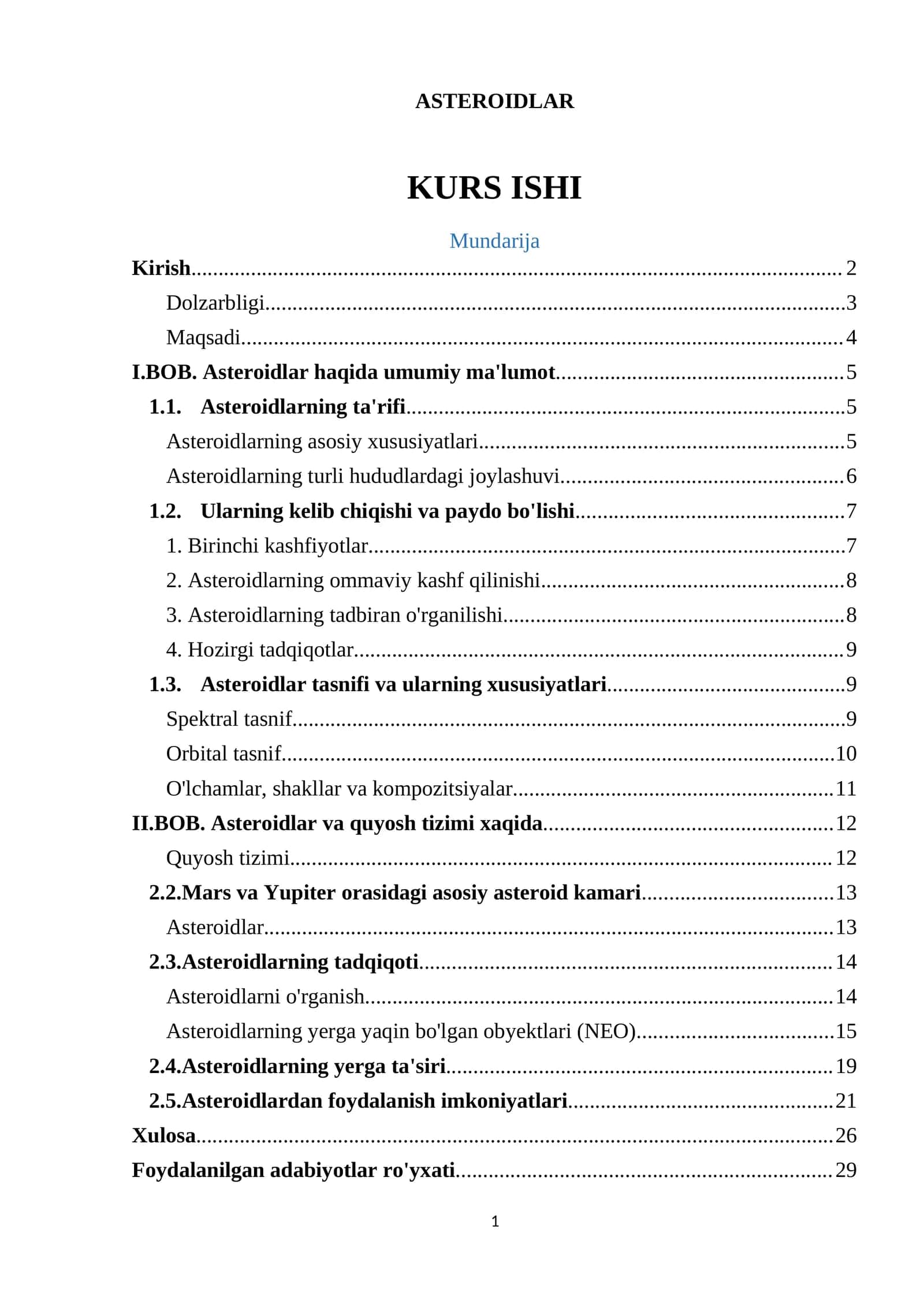 ASTEROIDLAR KURS ISHI 1