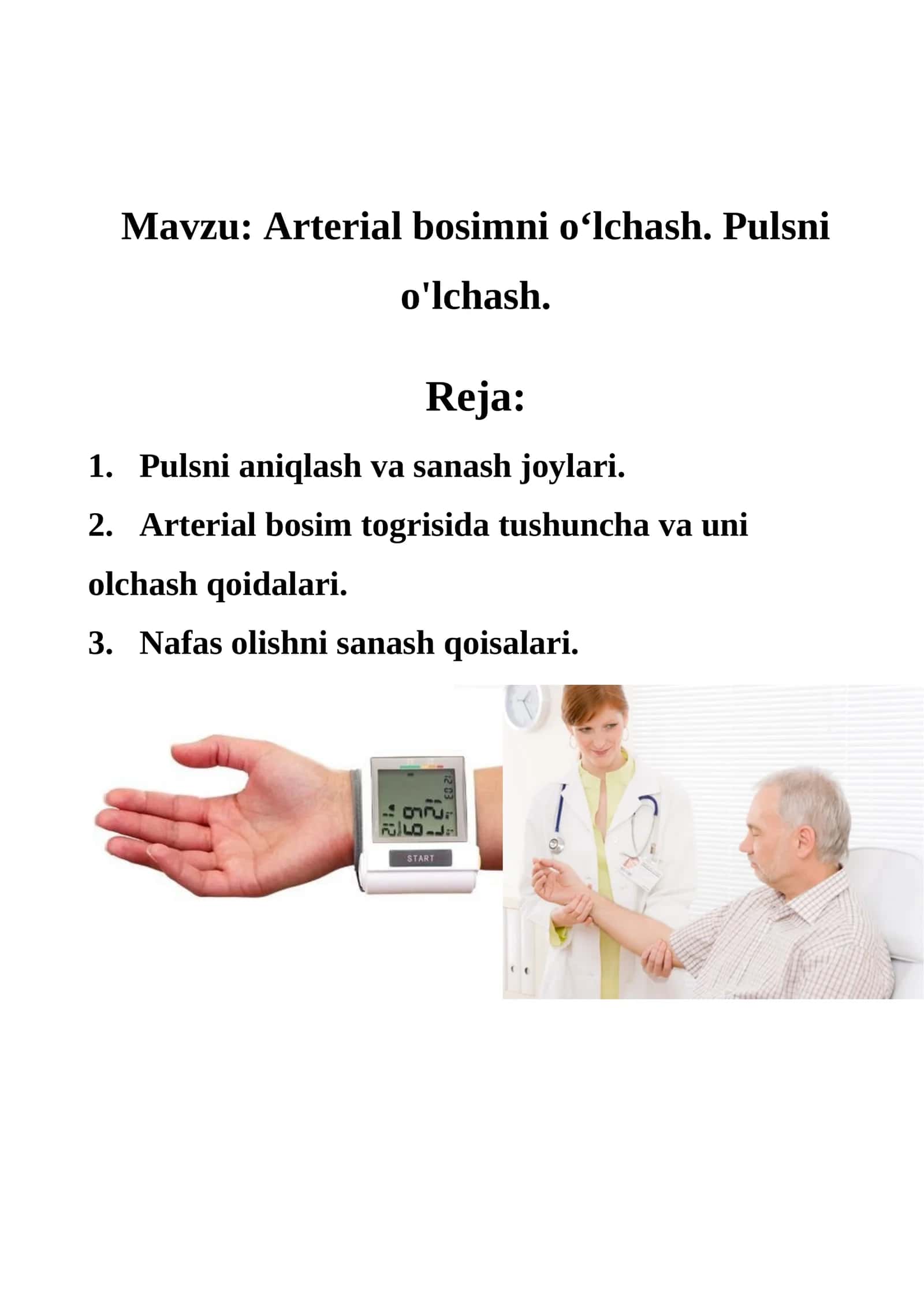 Arterial bosimni o‘lchash. Pulsni o'lchash 1