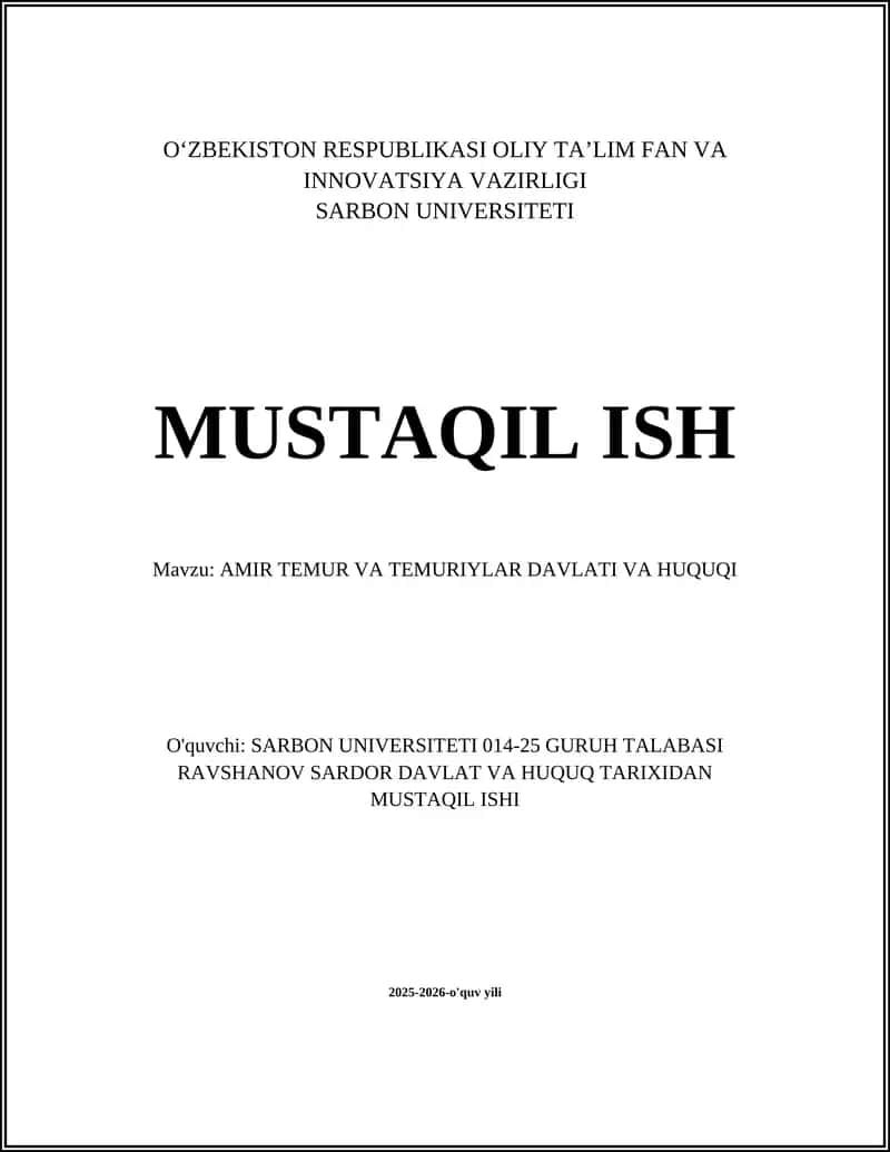 AMIR TEMUR VA TEMURIYLAR DAVLATI VA HUQUQI 1