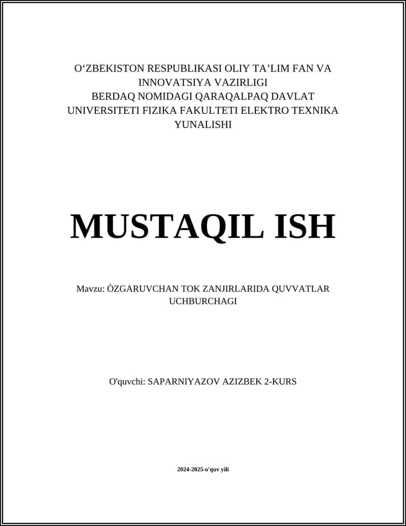 Qisqa tutashuv rejimida quvvat uchburchagi 1