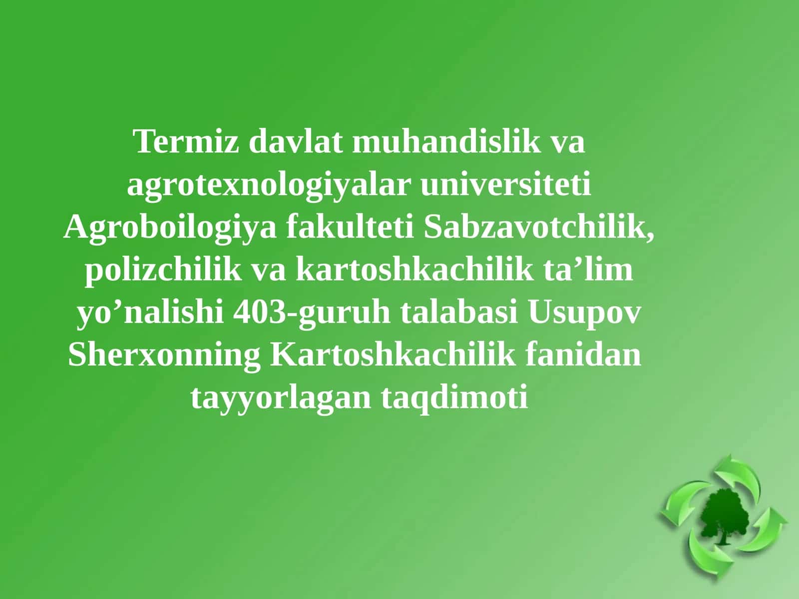 Kartoshkachilik fanidan Taqdimot 1