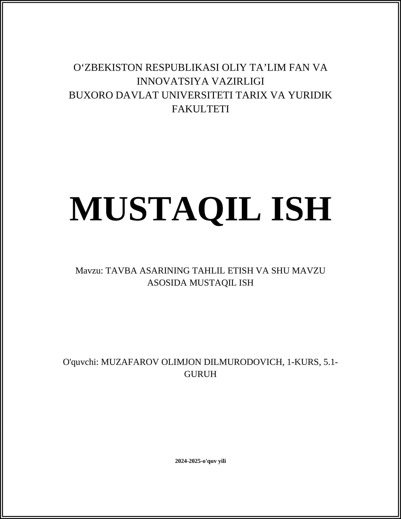 Tavba Asarining Tahlil Etish 1